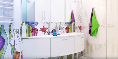 Вставки из яркой плитки в ванной