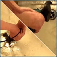 Демонтаж старого, чугунного сифона при помощи болгарки Демонтаж чугунного сифона